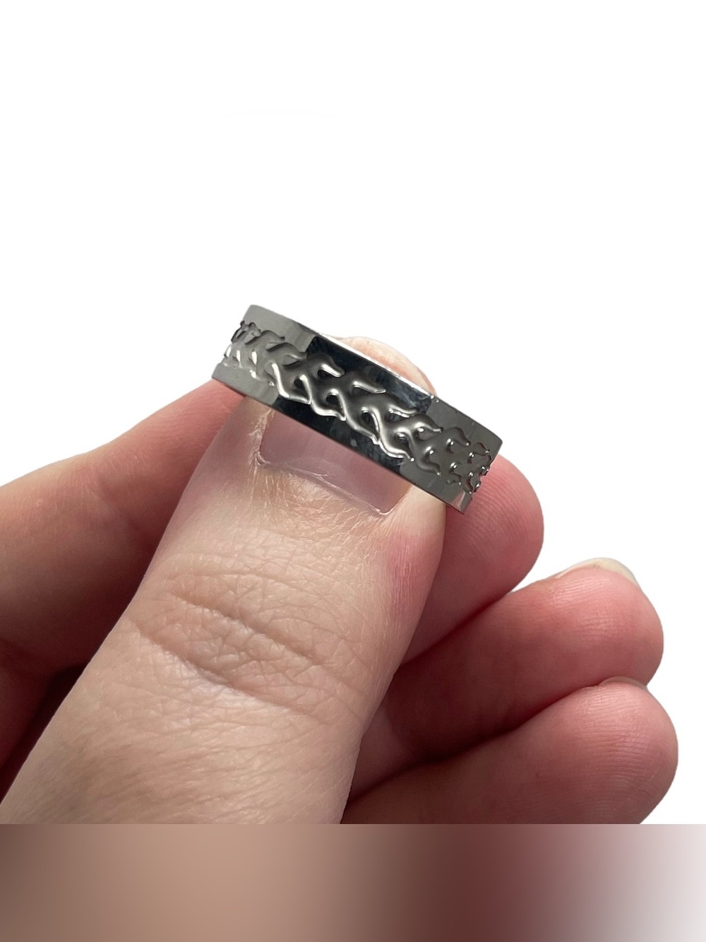 Vitaly “Pyro” Silver Stainless Steel Size 10 Ring Streetwear Minimal Flames